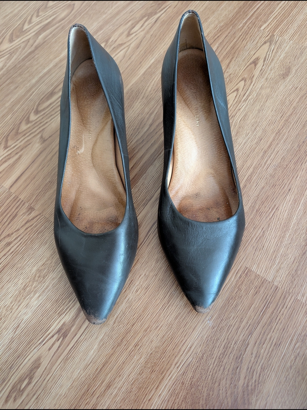ANTONIO MELANI Black Pointed-Toe Leather Pumps